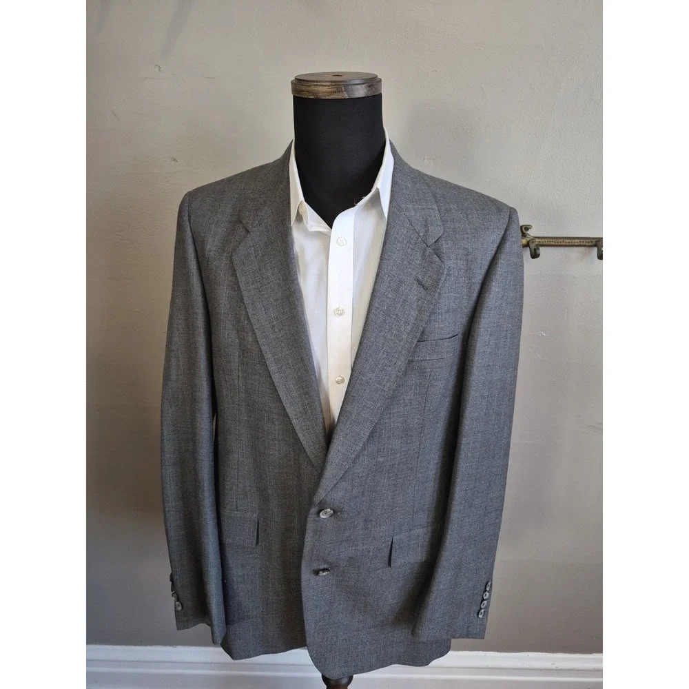 Hart Schaffner Marx Mens Wool Sport Coat 39L Gray Check USA 2 Button Vintage